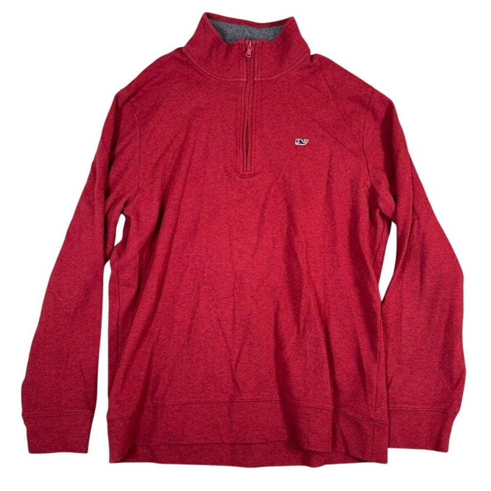 Vineyard Vines Mens Red Heathered Quarter Zip Pullover Whale Logo Sweater Large